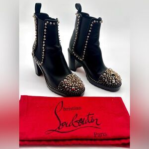 Christian Louboutin Chasse A Clou 70 Black Leather Studded  Ankle Boots EU37 US7